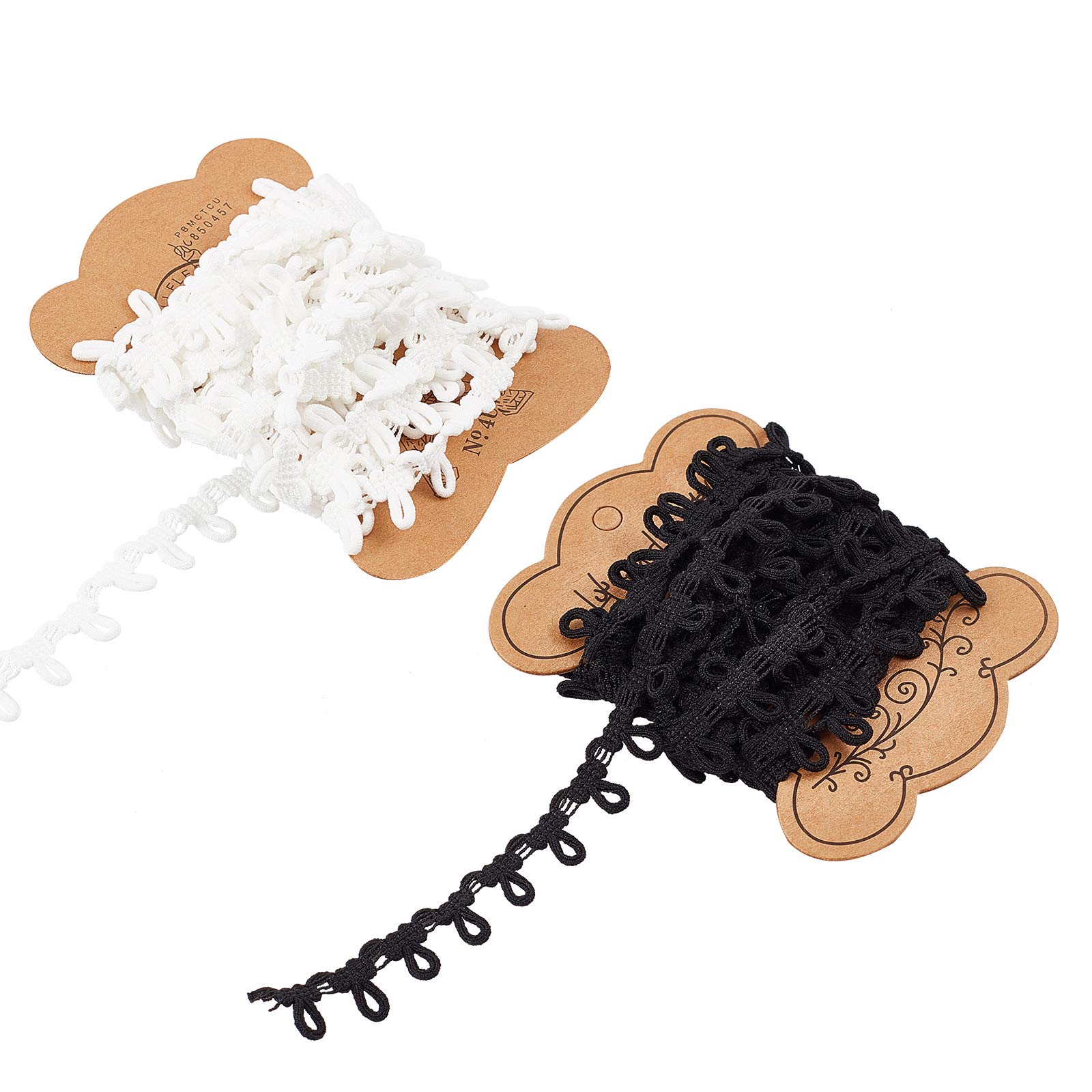 NBEADS 2 Rolls 3m/Roll Elastic Cord with Buttonhole, 15mm Wide White and Black Elastic Button Loop Stretch Band for DIY Sewing Crafts