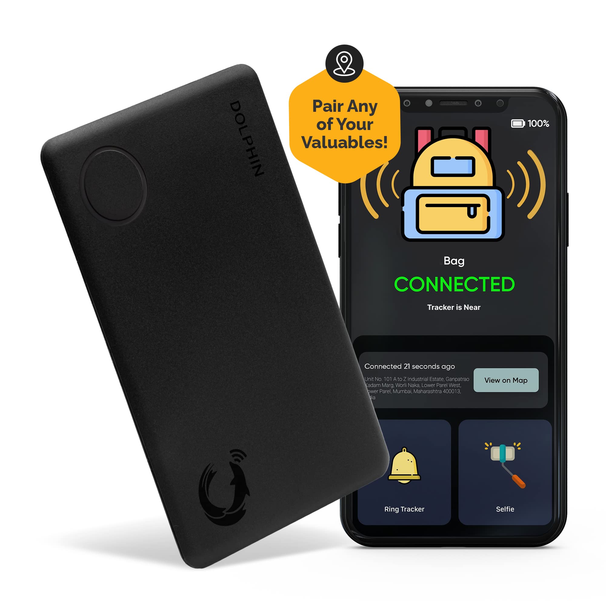 tag8 - DOLPHIN Smart Sleek Card Bluetooth Tracker to Find Your Wallet, Bags & Other Essentials, Works with Android & Apple Phone, Comes with Separation Alarm, 60ft - 250ft Finding Range, Pack 1, Black