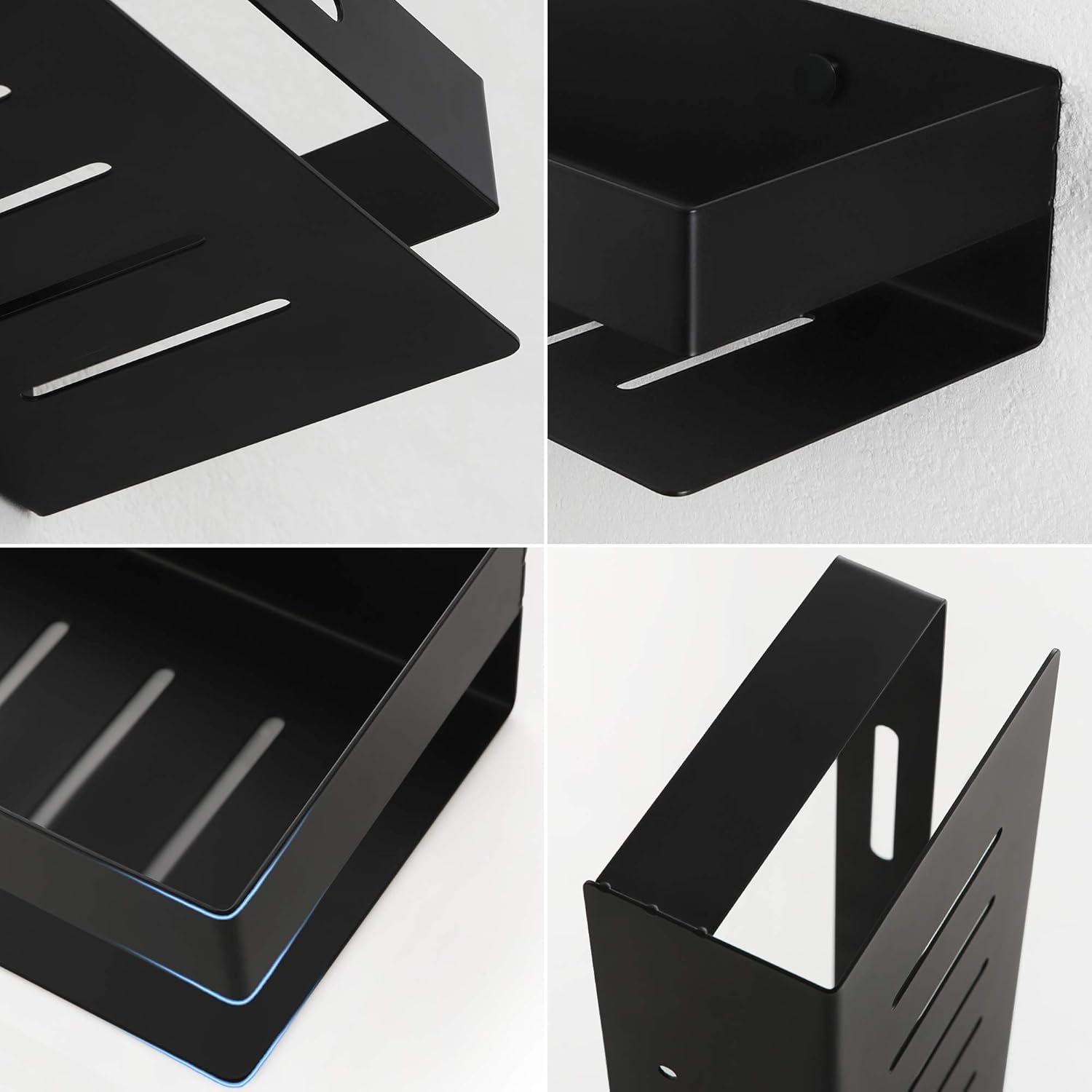 SKOWLL Bathroom Wall Shelves Drill Free with Glue Shower Caddy Wall Mounted No Drill Holes Shower Basket Stain Proofing Modern Style, Matte Black Finished: Kitchen & Dining