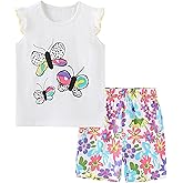 Bumeex Toddler Girls Summer Outfit Cotton Top and Shorts Clothing Set
