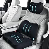 FLORICH 3 PCS Seat Cushion for Carseat Lumbar Support Pillow Car Neck Headrest Pillows Memory Foam Gel Memory Foam Massage Point Seat Pads Pressure Relief Back Cushion for Office Chair(Black)