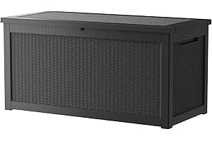 TARKARI 320 Gallon Lockable Resin Deck Box, Waterproof & UV-Resistant Outdoor Storage Box for Outdoor Cushion Storage, Garden Tools & Pool Accessories Storage, Black