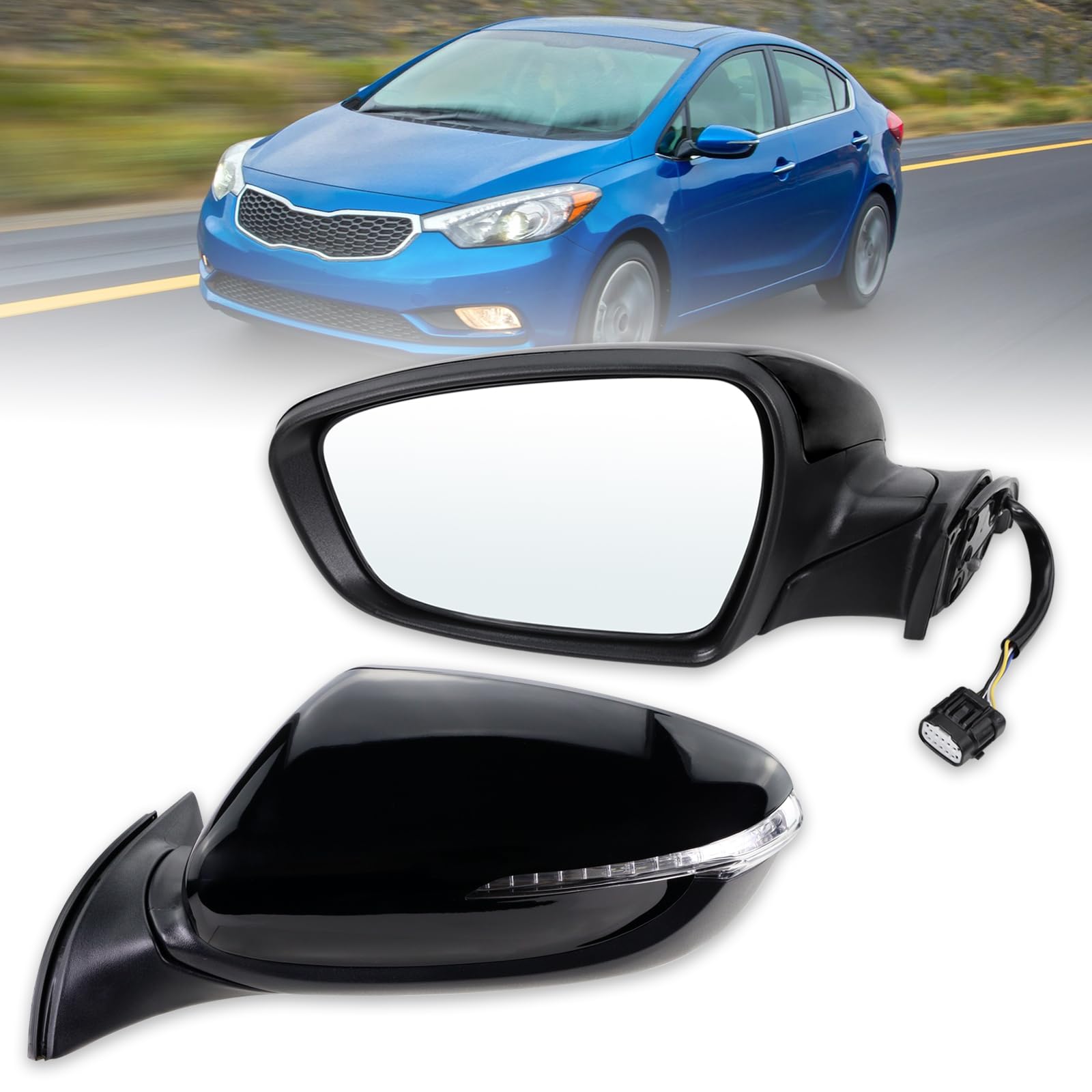 Photo 1 of Left Driver side Mirror Compatible with 2014 2015 2016 Kia Forte with Manual Folding power glass Heated with turn signal Black Replace# KI1320182(6 Pins)