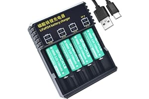 funkawa (4-Pack) 18500 3.2V LiFePO4 Solar Batteries with LiFePO4 Charger, 18500 3.2 Volt 1100mAh Lithium Iron Phosphate Rechargeable Solar Battery for Outdoor Solar Lights (Not AA Battery)