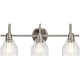 Kichler Avery 24" Vanity Bath Light in Brushed Nickel, Vintage 3-Light Bathroom Wall Mount Fixtured with Clear Seeded Glass, 