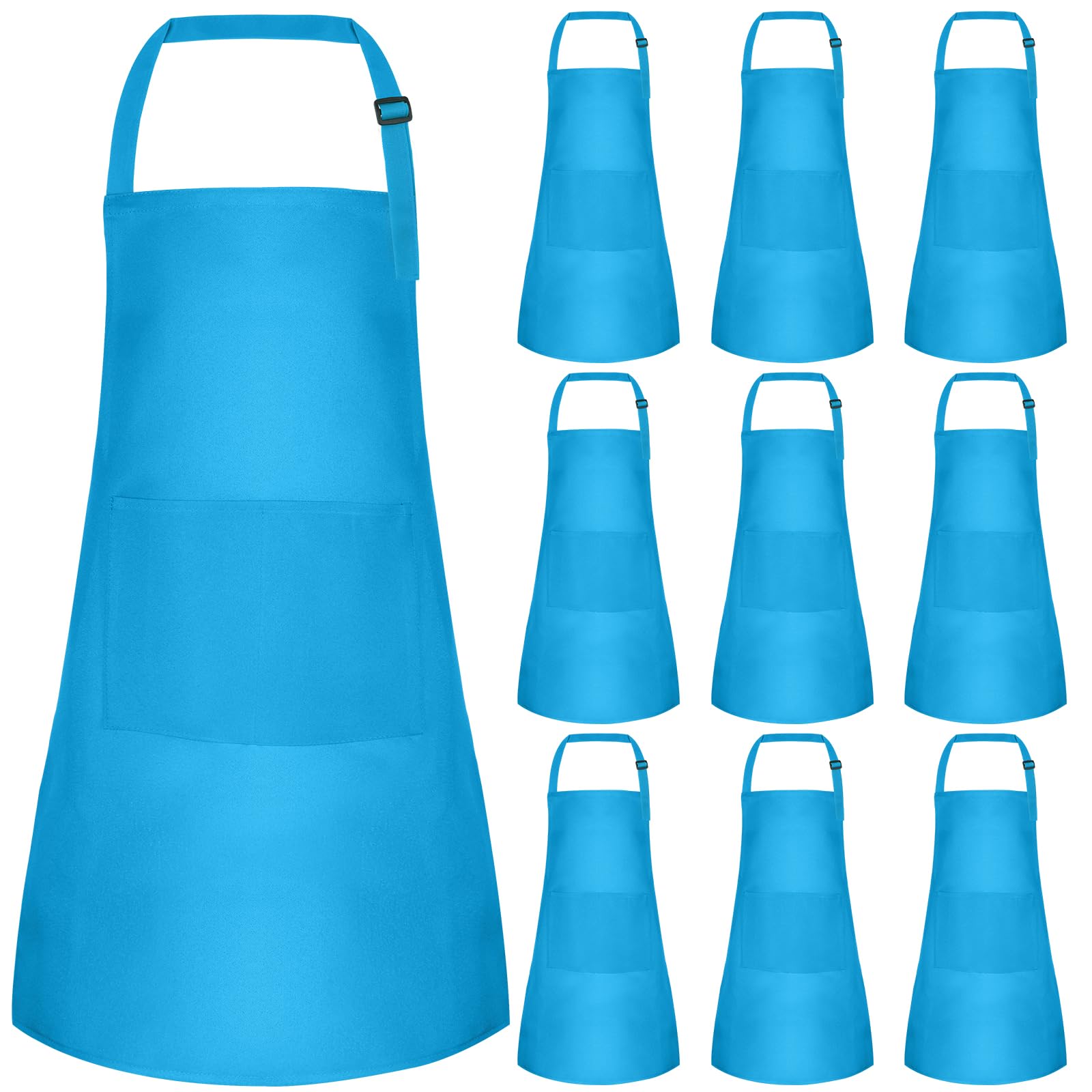 BOUBONI 10 Pcs Kids Apron with 2 Pockets Adjustable Kids Chef Apron Bulk for Cooking Baking Painting Crafting (Blue)