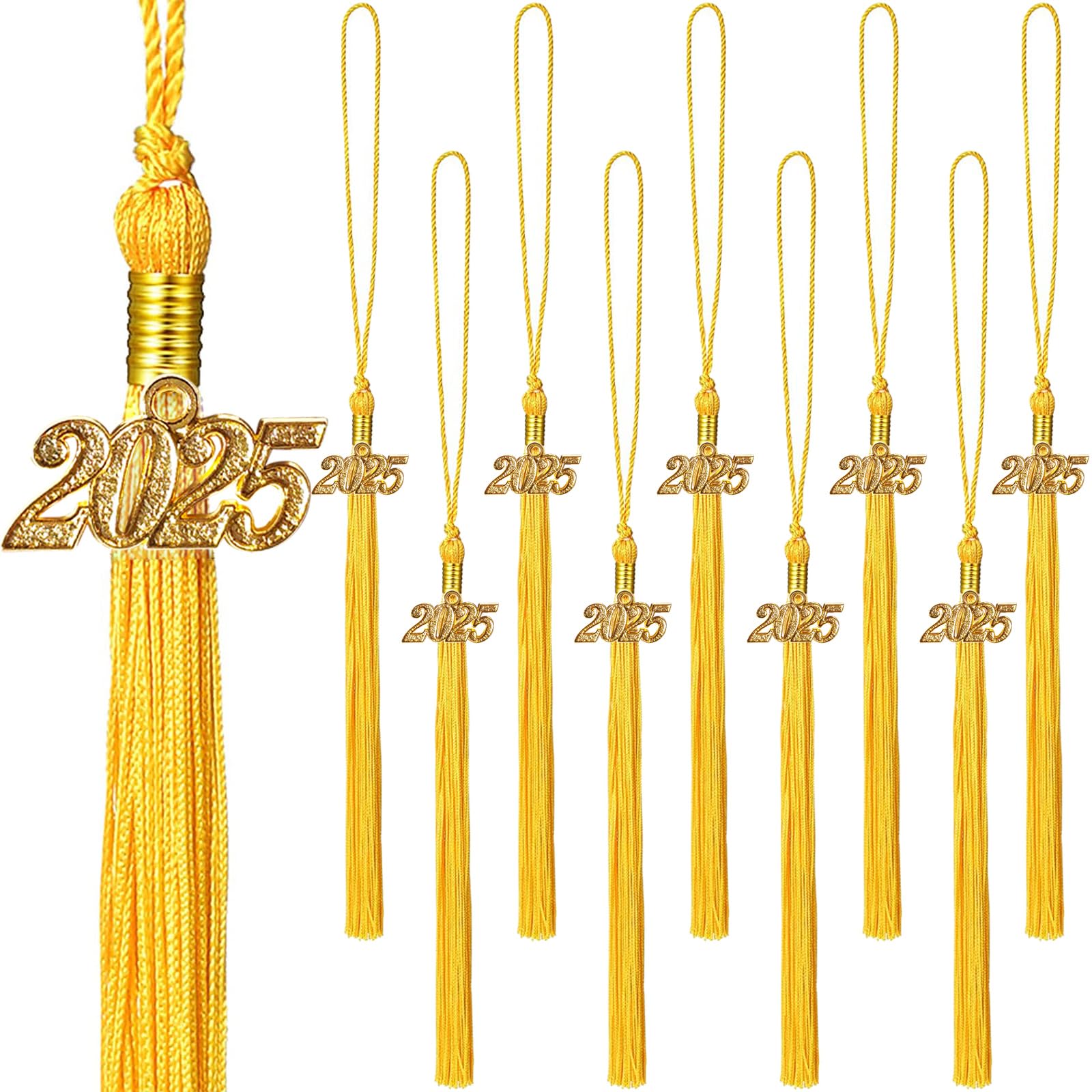 Photo 1 of 10 Pack 2025 Graduation Tassels with Grad 2025 Charms Pendent for Class of 2025 Academic Graduate Parties Ceremonies (Gold)