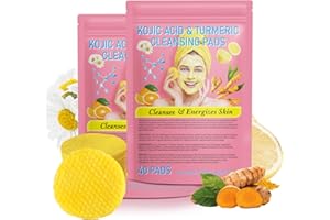 FLASTURE 80pcs Turmeric Cleansing Pads, Kojic Acid And Turmeric Cleansing Pads, Exfoliating, Helps Balance Skin Oil And Water, Enriched Vitamin C, Gentle & Non-Irritating for Face Body - 2 Pack