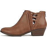 Soda Sincere Women's Low Ankle Heel Bootie with Elastic Cross Straps (Wide Fit Available)