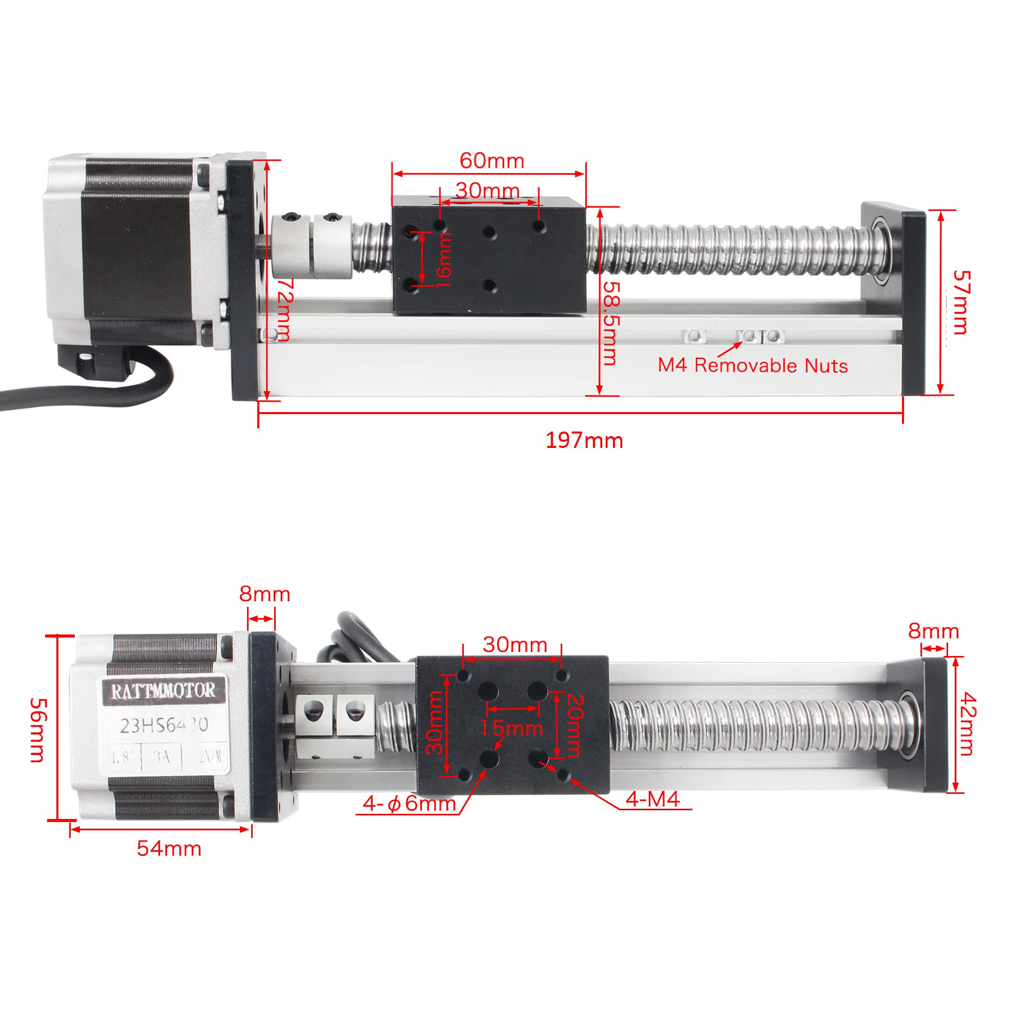 100mm (3.9in) Stroke Linear Actuator Stage With Stepper Motor & Slide Rail - For DIY CNC, X-Y-Z Axis Motion