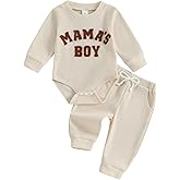 Douhoow Baby Boys Valentine's Day Outfit Sets Long Sleeve Crew Neck Letter Embroidery Romper Drawstring Pants Sets