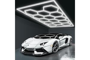 BRILLIHOOD Hexagon Garage Lights Honeycomb LED Hex Light, 672W, 80640LM, 6500K Super Bright, 14 Grid Systems Car Detailing Lights with Rectangular Frame for Garage Warehouse Workshop Basement Gym