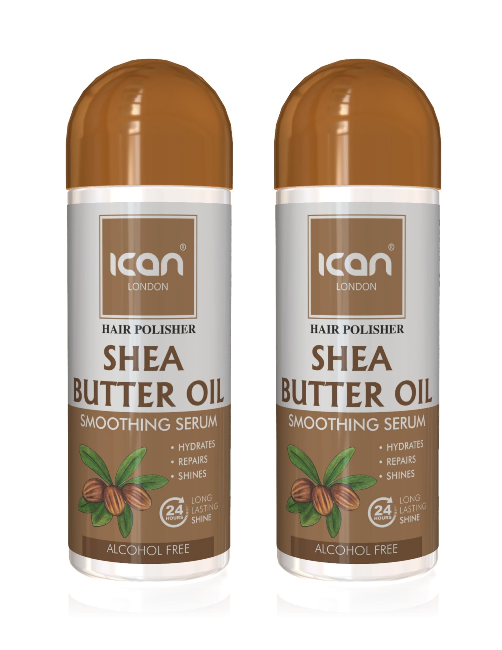 Ican London Hair Polisher Shea Butter Oil Smoothening Hair Serum, 2 x 207ml, Alcohol Free