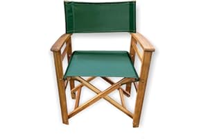 Patio Wise Classic Wooden Folding Director's Chair, 18-Inch Foldable Indoor/Outdoor Seat, Collapsible & Portable Style, 23.5" L x 20" W x 33.5" H, Wood Frame & Arms, Heavy-Duty Green Canvas