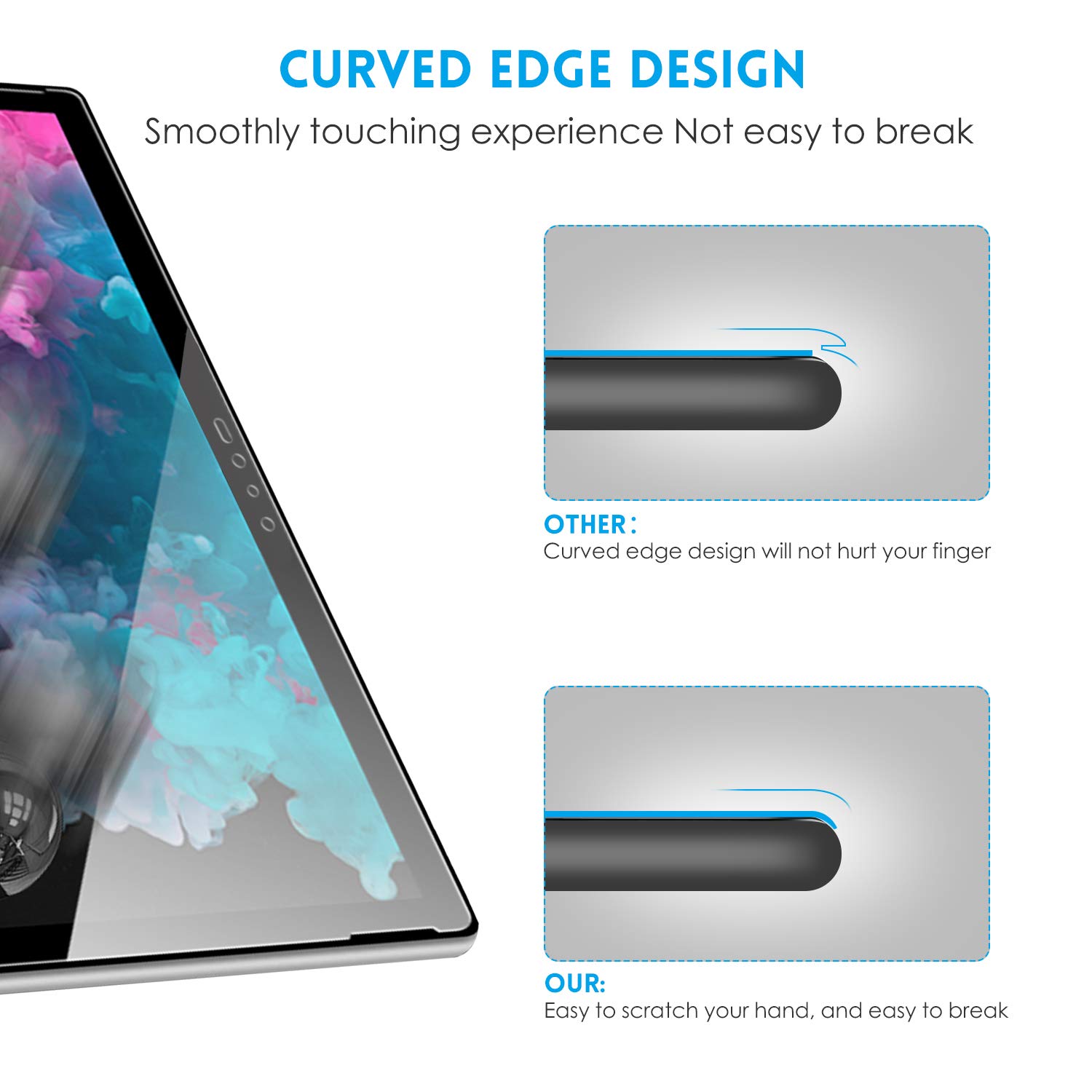 BAGLAK for Surface Pro 6 Screen Protector, [Anti-Scratch] [Bubble Free] 9H Hardness 0.3mm Ultra Slim Premium Tempered Glass Screen Protector Compatible for Surface Pro 4/5/6 Tablet