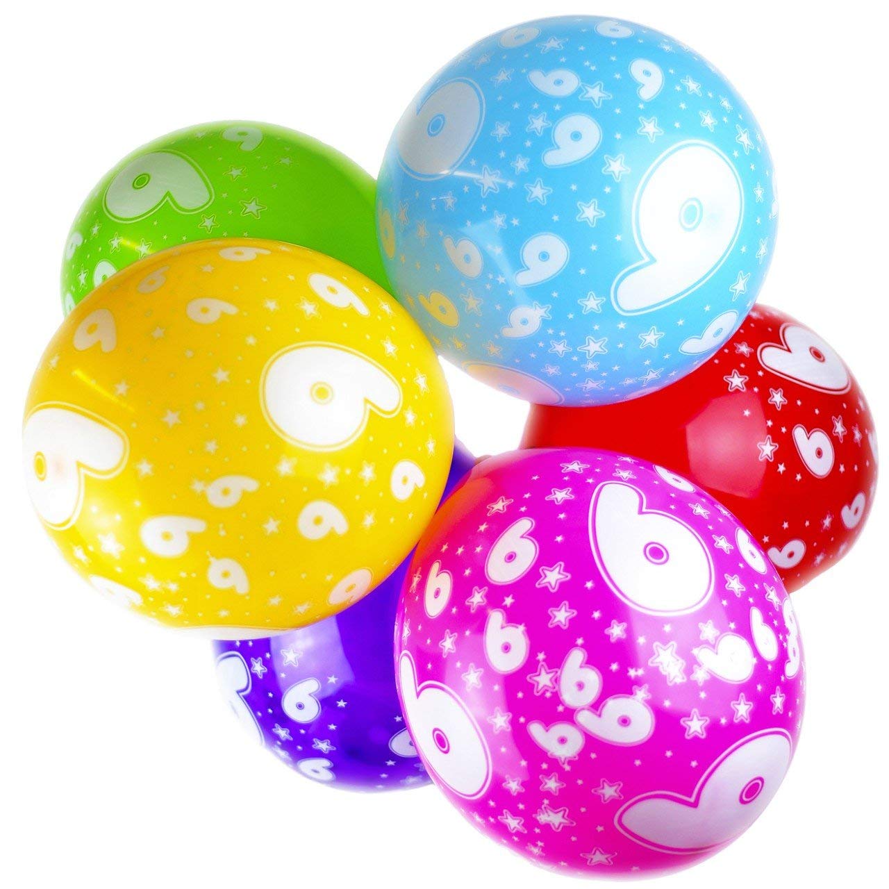 Happium 9th Birthday Balloons, 12" Multicoloured Numbers Printed Latex Age Balloons, Birthday Digit 9 for Girls Boys 9 Year Old Decorations, 9th Anniversary Party (Pack of 10)