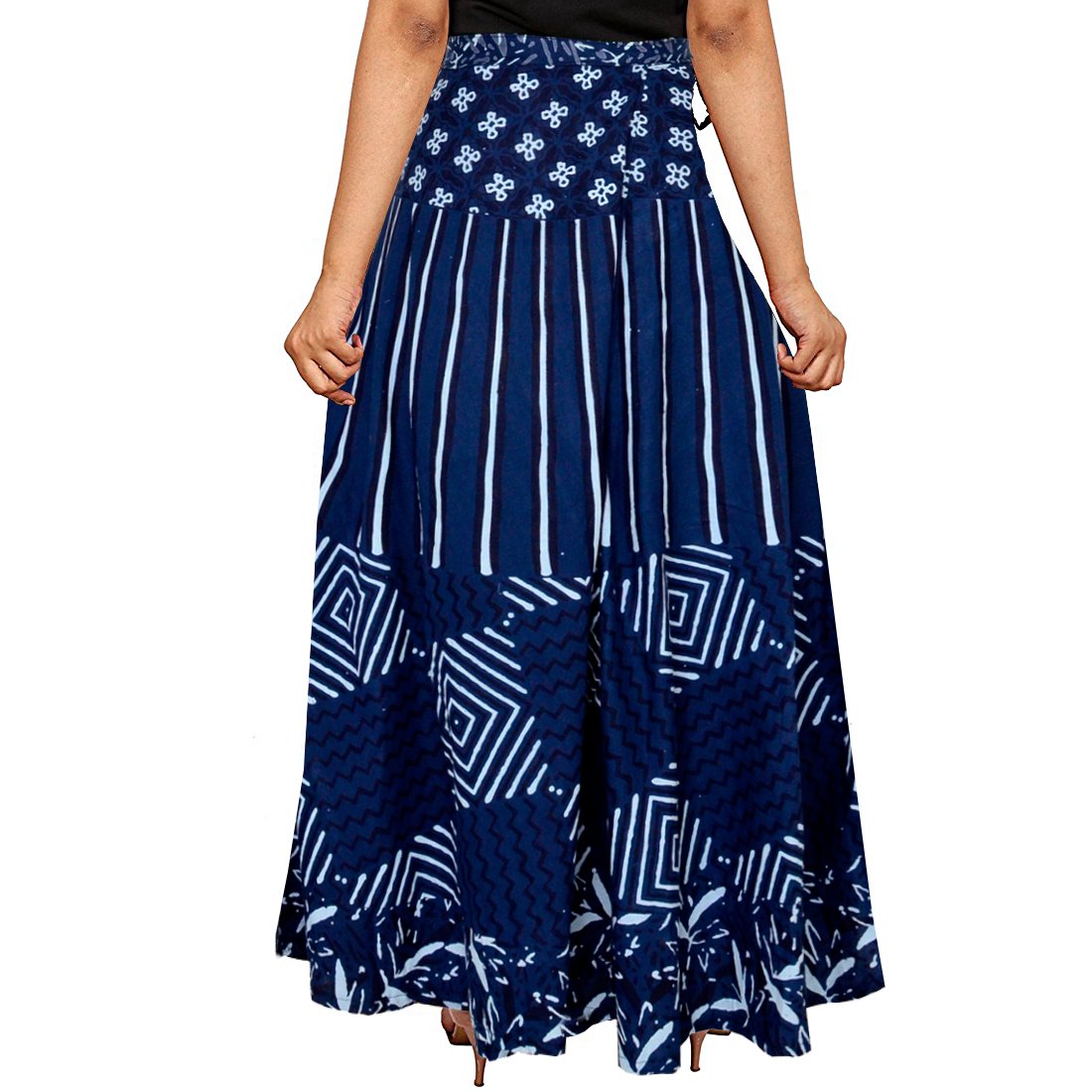 jwf wrap-around long skirt with printed patch-work