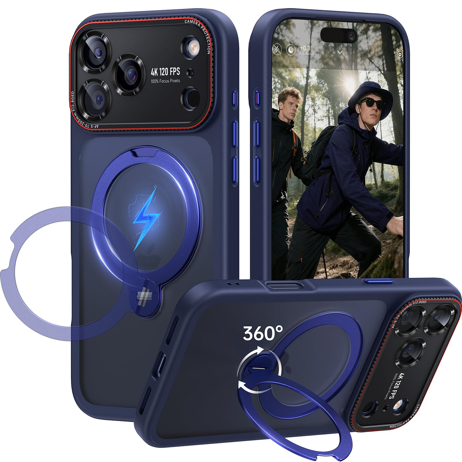 for iPhone 17 Pro Max Case: 360 Spin Magnetic Stand, Camera Protection (Compatible with MagSafe) [18FT Military Protection] Shockproof Matte Translucent Phone Cover for iPhone 17 Pro Max 6.9", Blue