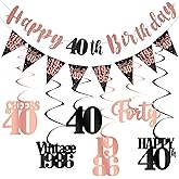 40th Birthday Decorations for Women, Black Rose Gold Happy 40th Birthday Banner Hanging Swirls Vintage 1986 Birthday Decorations Kit Cheers to 40 Birthday Party Supplies