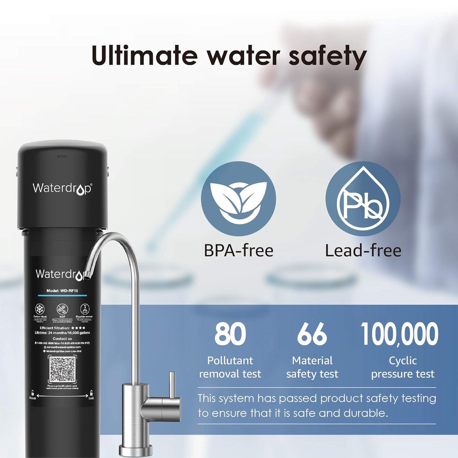 Waterdrop 15UB Under Sink Water Filter System, 16K High Capacity Drinking Water Filtration System, with Dedicated Brushed Nickel Faucet, Removes 99% Chlorineand Reduce Lead, Bad Taste & Odor, USA Tech: Industrial & Scientific