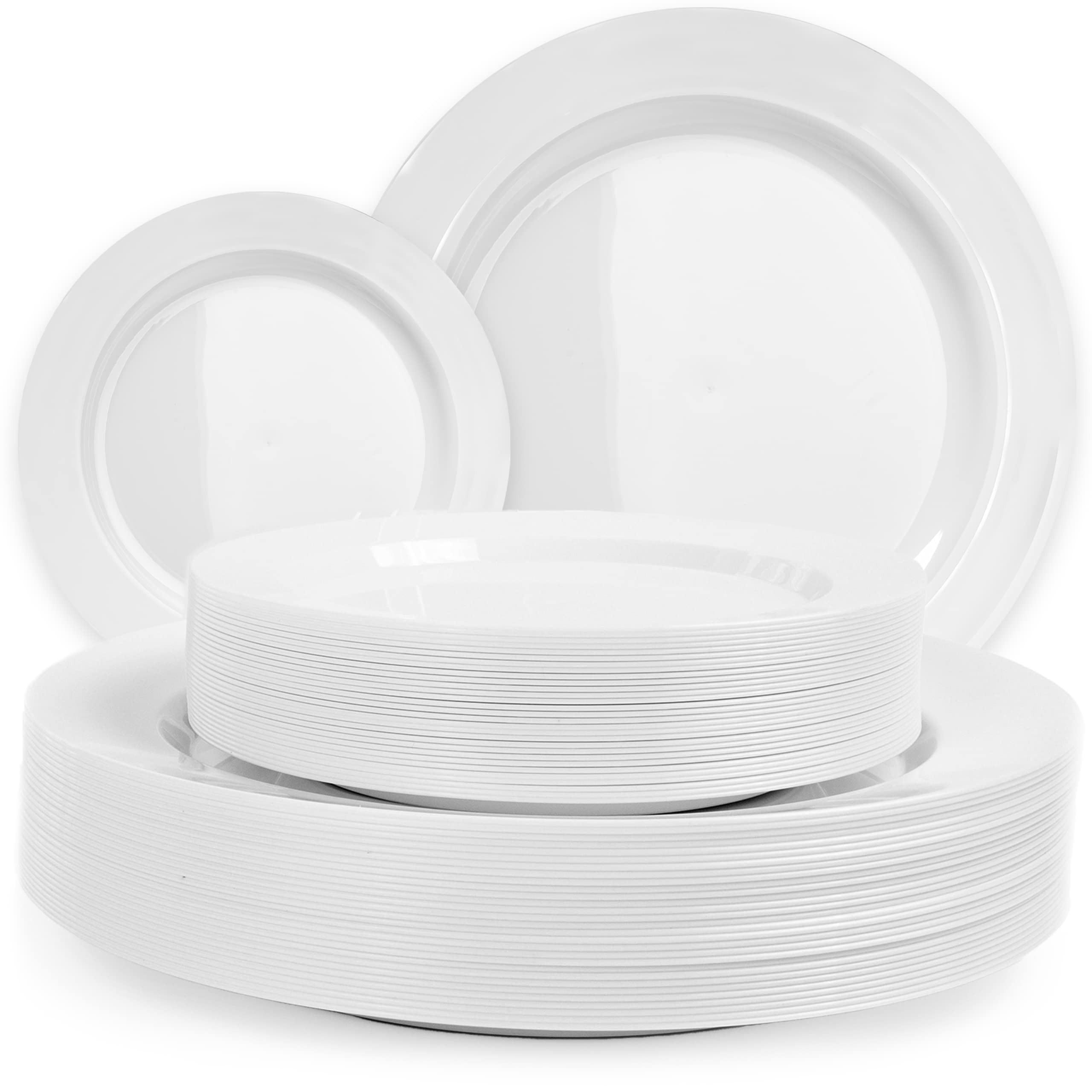 Photo 1 of Aya's Cutlery Kingdom White Disposable Plates - Heavy Duty Plastic Plates for Party, Events, and Holidays - 30 Dinner Plates and 30 Salad Plates - Durable Square Plastic Dinnerware Set - Pack of 60