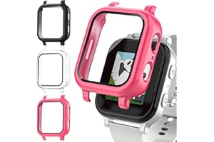 KUAGUOZHE 3 Pack Case Compatible with Gabb Watch 3 Screen Protector with for Kids, Hard PC Overall Protective Case Bumper with 9H Tempered Glass Cover Accessories, Black+Clear+Pink