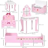 ZONEKIZ 4PC Kids Bedroom Furniture Set - Bed, Toy Box, Dressing Table, Pink view 7