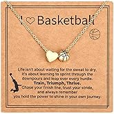 The Budsea Soccer Football Basketball Necklace for Women, Gold Heart Pendant Necklace for Teen Girls Sports Lovers Fans Teams Sports Accessories Jewelry Gift