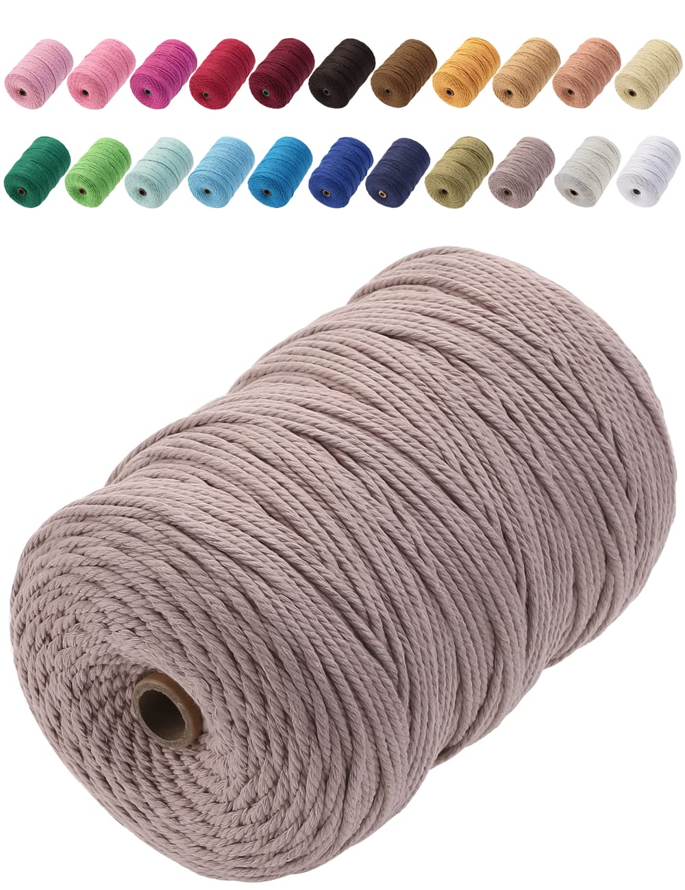 GOHOF Macrame Cord 3mm x 200m Premium Cotton Macrame Rope, 4 Strand Twisted Soft Cotton Cord, One of The Most Perfect Materials for Macrame Art, Cotton String Without Chemicals (Warm Gray)