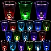 CUPLOOV Halloween Glow in The Dark Party Cups, 25Pcs Halloween Disposable Plastic Cups Light Up Cups with Horror Stickers for Kids Adults Birthday Party Decorations Supplies, 16oz