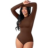 FeelinGirl Lightweight Breathable Bodysuit No Wedgies Smooths Curves Body Suits Women's Bodysuits Long Sleeve Body Suit
