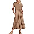 ANRABESS Women Summer Casual Short Sleeve Crewneck Aline Swing Flowy Tiered Shirt Maxi Beach Long Dress 2025 Trendy Outfits