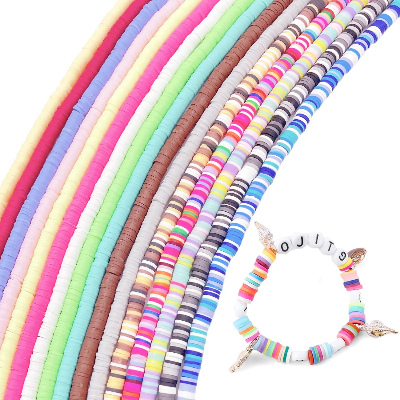 5600 Pcs Clay Beads Bracelet Making Kit 16 Strands, 16 Colors Polymer Clay Beads Flat Beads for Bracelet Making Friendship Bracelet Making Kit Jewellery Making Kit, 6mm