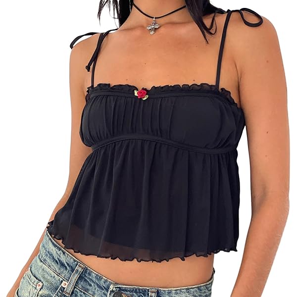 トップス EAPHI TULLE ASYMMETRY FRILL CAMISOLE TULLE