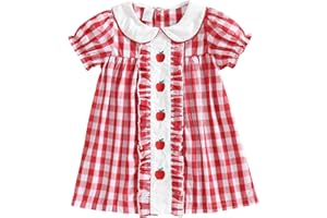 Mobbdow Toddler Girl Back to School Dress Embroidery Short Sleeve Smocked Dress First Day of Preschool Kindergarten Outfit