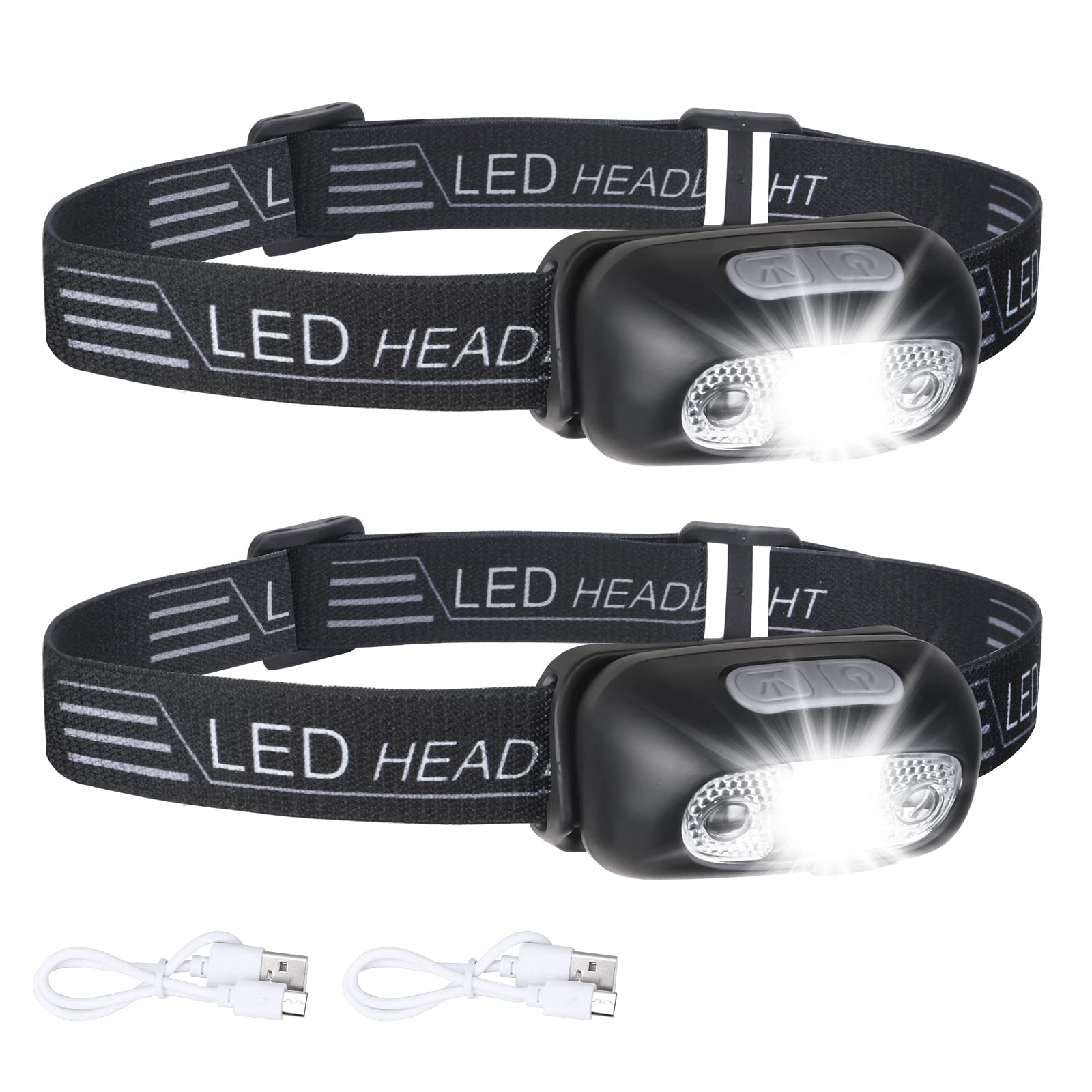 flintronic LED Head Torch, 2 Pack USB Rechargeable Headlamp, IPX6 Waterproof Headlight Flashlight, Ultra-Light Super Bright 160 Lumens LED Head Torch with Motion Sensor and Red Light Modes