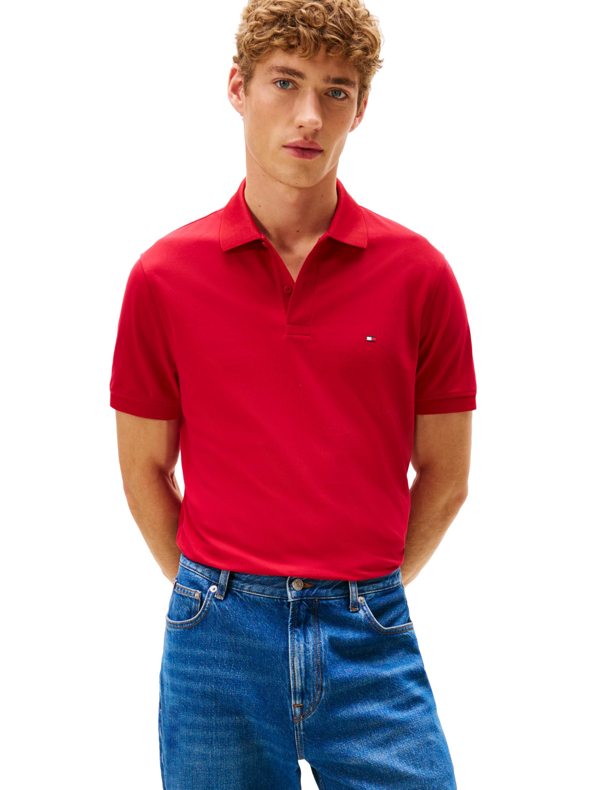 Tommy Hilfiger Men’s Performance Pique Regular Short Sleeve Polo, Medium RED XX-Large