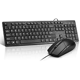 Wired Keyboard and Mouse Combo, Full-Sized Ergonomic Computer Keyboard and Optical Wired Mouse for Windows, Mac OS Desktop/Laptop/PC-Black