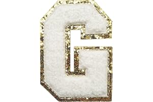 3Pcs Letter Patches Varsity Glitters Chenille,SPRT Iron on White Letter Patch,Alphabet Cloth Patch for Team Costume,Clothing,Bags,Dress,Shoes,Hats Decoration 3.1in Height G (3 Pieces)