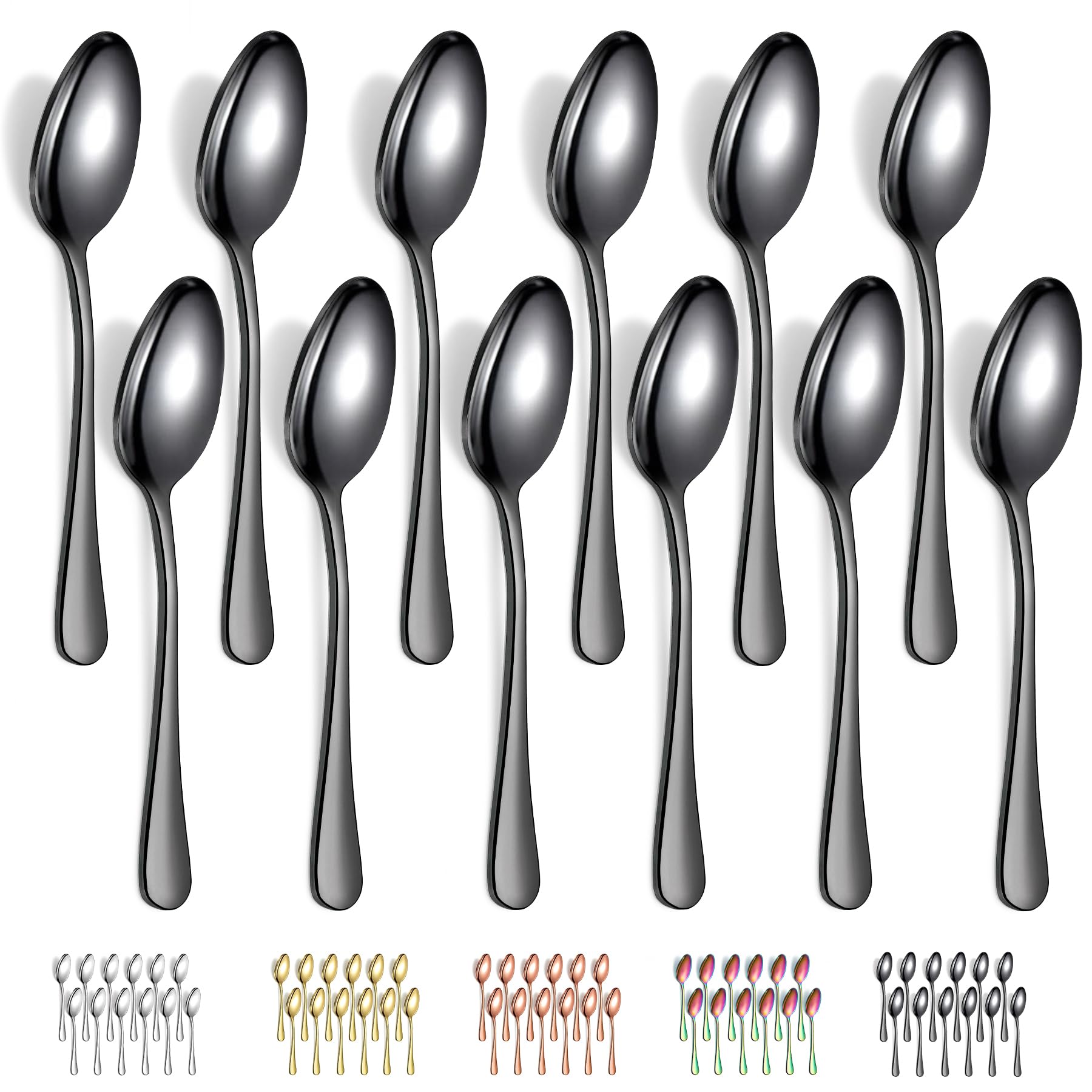 Evanda Black Dinner Spoons 12 Pieces, Black Titanium Plating Stainless Steel 18.5cm Spoons, Dessert Spoons, Table Spoon, Soup Spoons, Easy To Clean, Dishwasher Safe — image 1