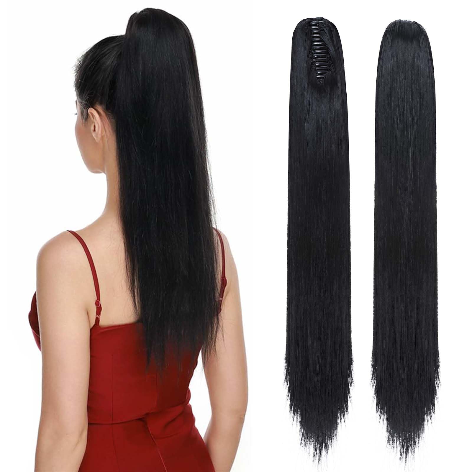 Fashion Ponytail Hair Extension Claw Curly Wavy Straight Clip in ponytail Hairpiece One Piece fake hair Ponytails for Women 21” Straight Dark Black