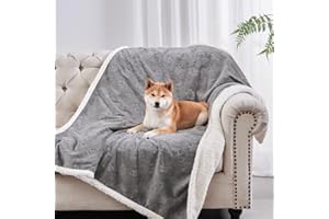 Qeils Dog Blankets for Small Dogs - Waterproof Cat Blanket Washable - Sherpa Fleece Puppy Blanket, Soft Plush Reversible Throw Protector for Bed Couch Car Sofa, 30"X40", Grey