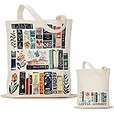 Puuonnnnno Little Library Canvas Tote Bag for Book Lovers, Librarian, Bookish, Readers, Library Present, Birthday Gifts for Woman Student Daughter Friends Female Coworker Sister