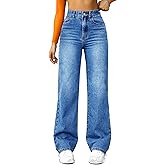 FUNUCA Straight Leg Jeans for Women,High Waisted Wide Leg Loose Microelastic Boyfriend Denim Pants Blue