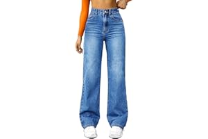 FUNUCA Straight Leg Jeans for Women,High Waisted Wide Leg Loose Microelastic Boyfried Denim Pants