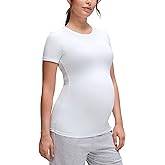 CRZ YOGA Softembrace Maternity Crewneck Short Sleeve Shirts - Soft Casual Pregnancy Tops Going Out Basic T-Shirts for Women