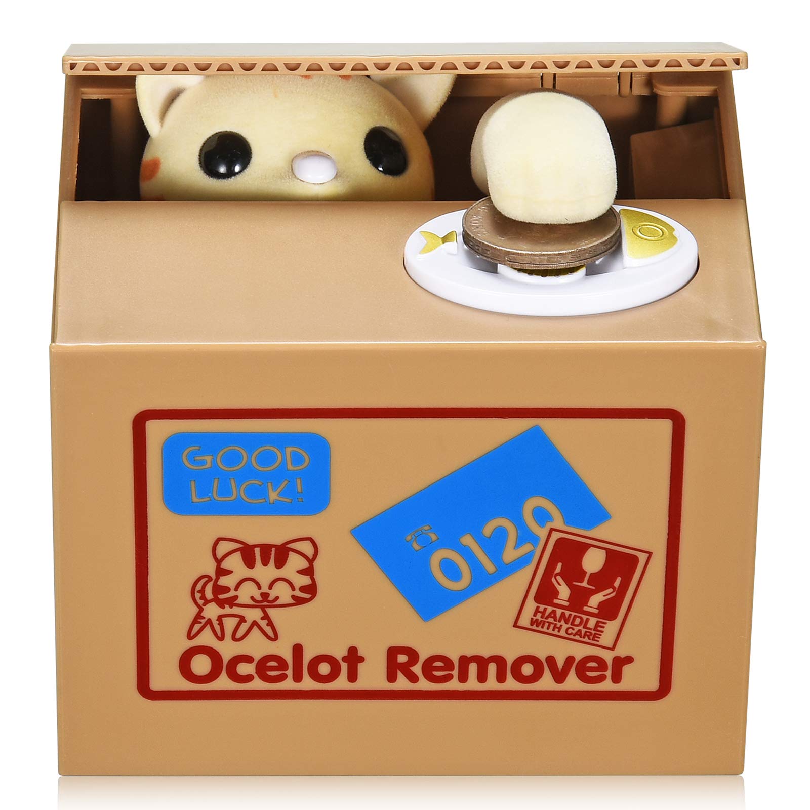 Cat Stealing Money Bank, Piggy Bank for Kids, Coin Bank for Money Saving, Automatic Stealing Money with English Speaking, Creative Gift (Lucky Cat)