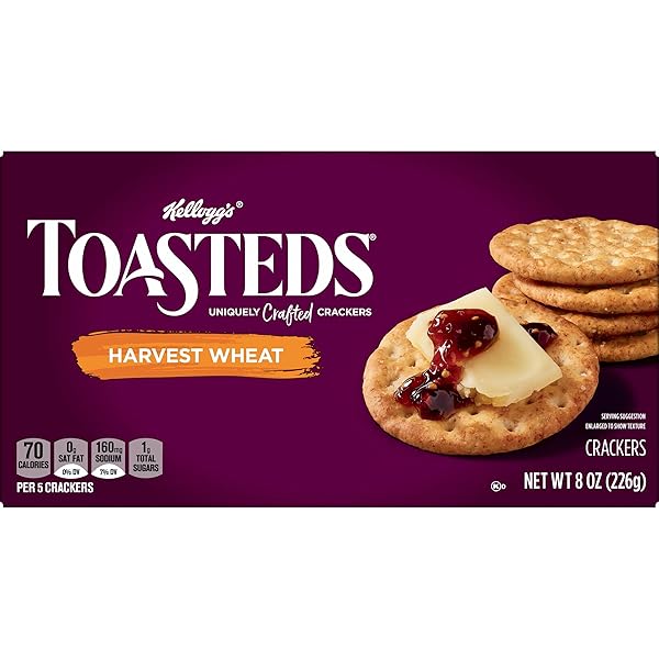 TOASTEDS CRACKERS, LUNCH SNACKS, PARTY SNACKS, HARVEST WHEAT, 8OZ BOX (1 BOX)