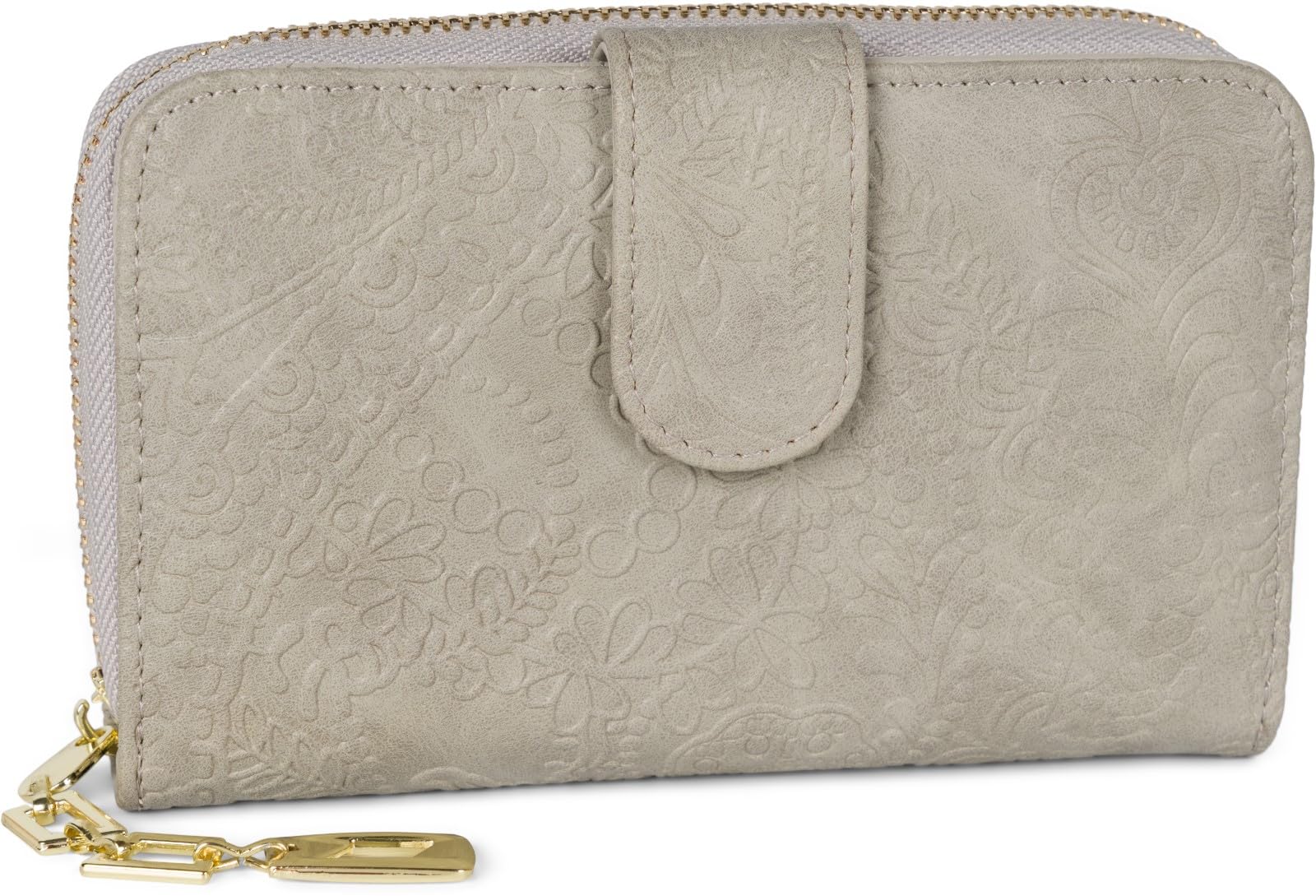 styleBREAKER Wallet with Paisley Flower Embossing, All-Around Zipper, and RFID Protection, Purse for Women 02040098, Colour:Light-Grey