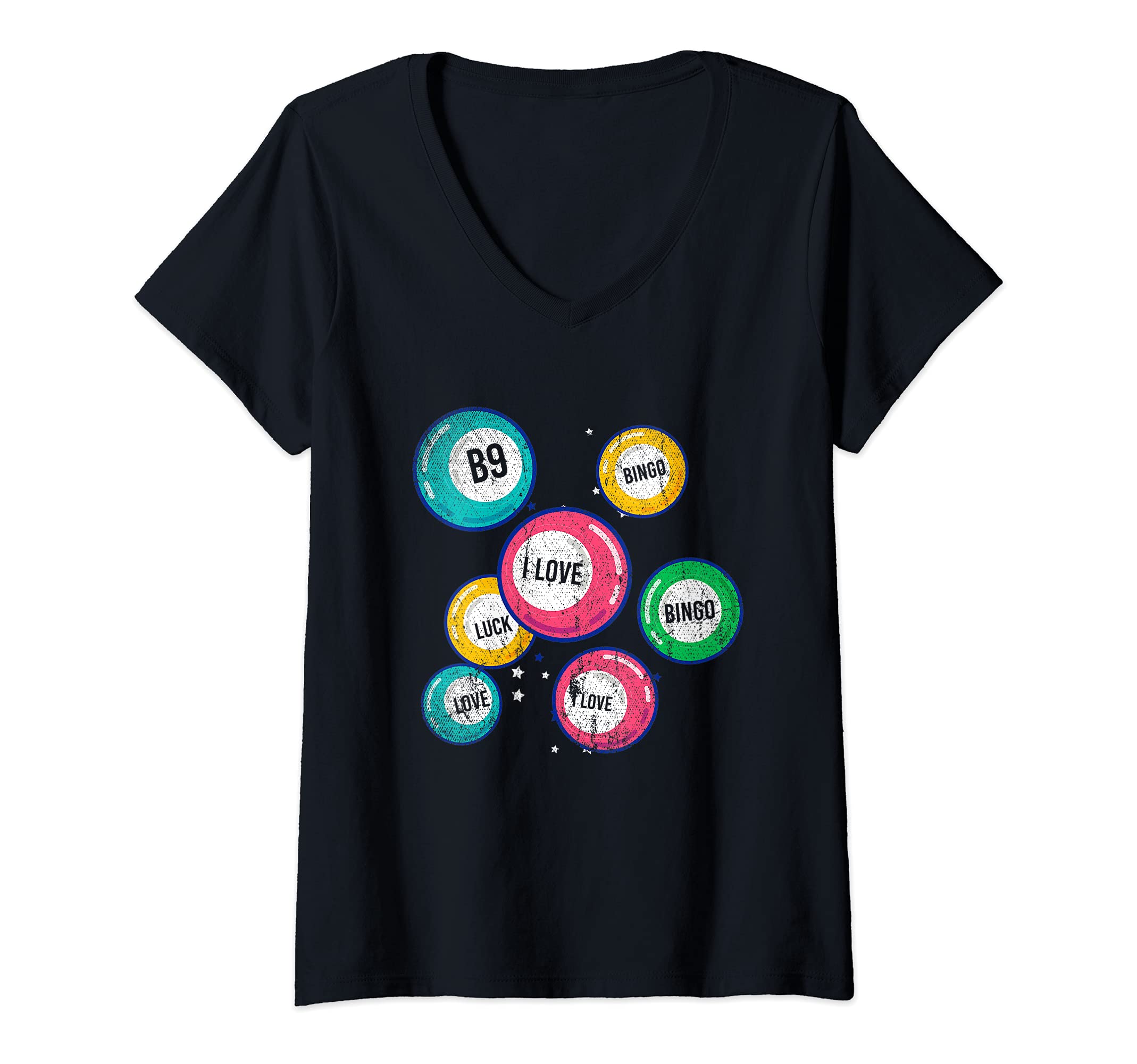 Womens I Love Bingo Gambling Bingo Player Gift Lottery Winner Bingo V-Neck T-Shirt